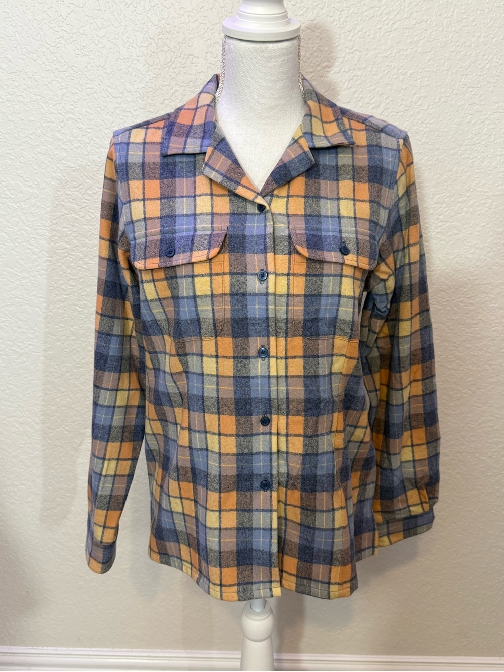 Pendleton Yellow & Blue Plaid Button-Front Utility Jacket Wool (B7)